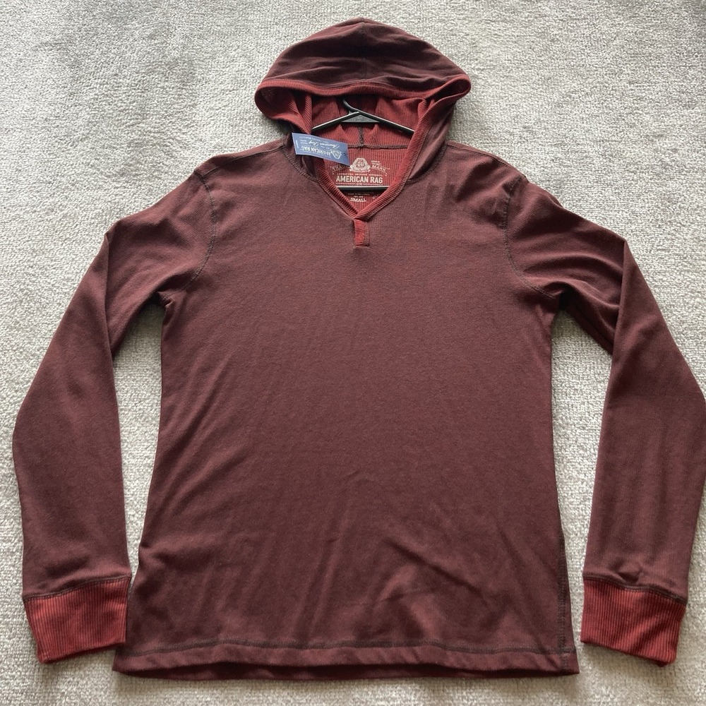 American‎ Rag Hooded Long Sleeve Shirt Men Small Red Lightweight Hoodie Tee